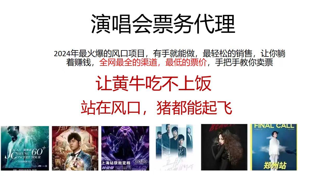 演唱会2024票务代理，全网最低的票价，手把手教你卖票，日入2000+-梦凌网创
