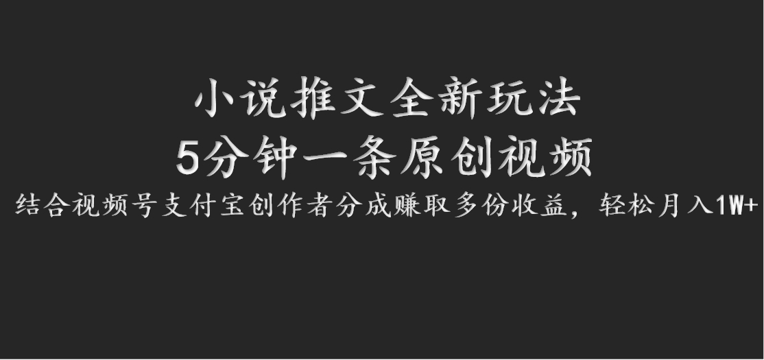 小说推文全新玩法，5分钟一条原创视频，结合视频号支付宝创作者分成赚取多份收益-梦凌网创